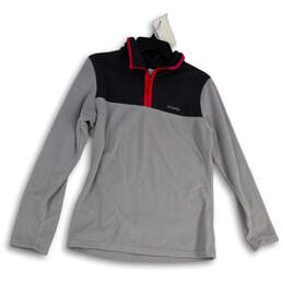Womens Gray Long Sleeve Quarter Zip Fleece Pullover Jacket Size Medium