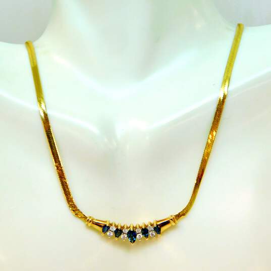 14k Yellow Gold 0.24CTTW Diamond & Sapphire Necklace 5.1g image number 2