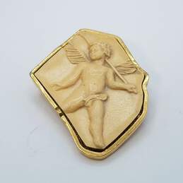 The Vatican Library Collection Gold - Tone Cherub Angel Cameo Brooch 13.2g