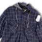 Mens Blue Gray Plaid Long Sleeve Pockets Hooded Full-Zip Jacket Size 2XL image number 3