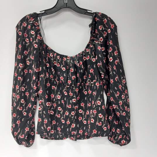 Francesca's Women's Trixxi Black Floral Print LS Button Up Blouse Top Size S NWT image number 2