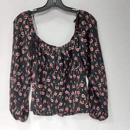 Francesca's Women's Trixxi Black Floral Print LS Button Up Blouse Top Size S NWT alternative image