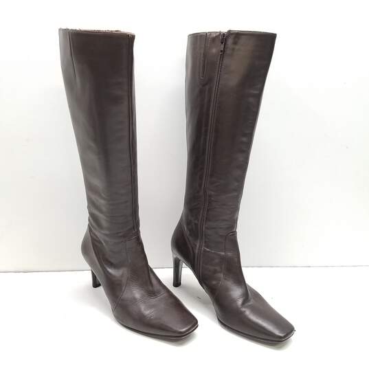 Via Spiga Italy Brown Leather Knee Riding Zip Heel Boots Shoes Size 7.5 M image number 3