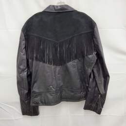 Asos MN's Genuine Black Leather & Suede Fringe Biker Jacket Size L alternative image