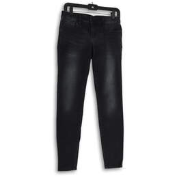 Womens Black Denim Dark Wash Pockets Stretch Skinny Leg Jeans Size 2