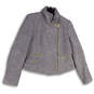 Womens Gray Boiled Wool Pockets Asymmetric Zip Motorcycle Jacket Size Large image number 1