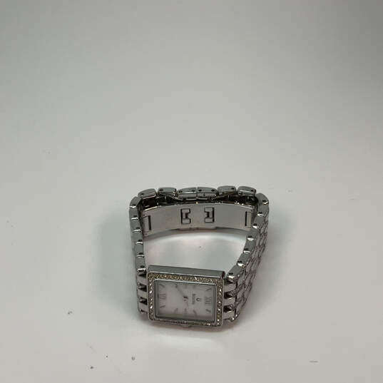 Designer Bulova Silver-Tone Rhinestone Rectangle Dial Analog Wristwatch image number 2