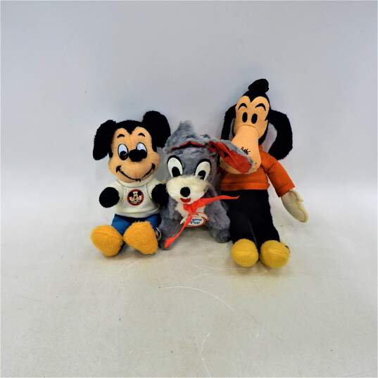 3 Vntg Disney California Toys Plush Characters Mickey Goofy Tramp Pup image number 1