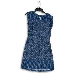 Womens Blue Paisley Round Neck Sleeveless Button Front A-Line Dress Size S