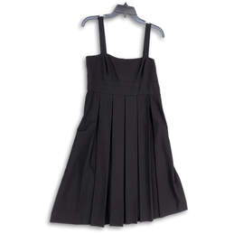 Womens Black Square Neck Pleated Front Knee Length Fit & Flare Dress Size 6