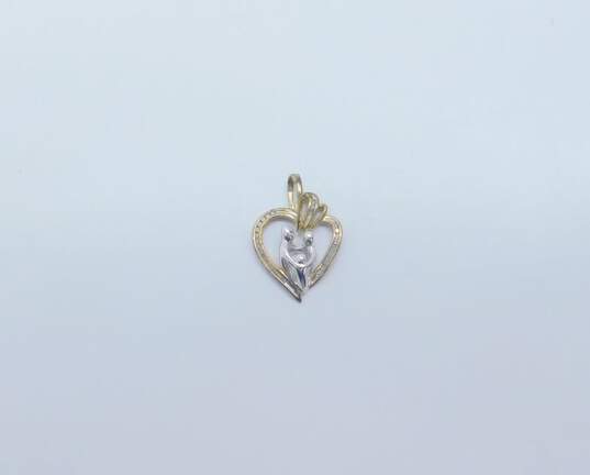 10K Two Tone Gold 0.13 CTTW Diamond Family Heart Pendant 2.4g image number 3