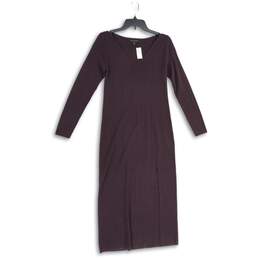 NWT Womens Purple Long Sleeve V-Neck Side Slit Pullover Maxi Dress Size XS