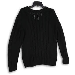 Womens Black Knitted Long Sleeve V-Neck Pullover Sweater Size Small alternative image