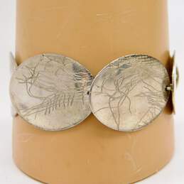 Artisan Signed 925 Mid Century Modern Etched Oval Link Necklace & Bracelet Set 78.8g alternative image
