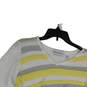 Womens White Yellow Striped Knitted 3/4 Sleeve V-Neck Pullover Sweater Sz L image number 3
