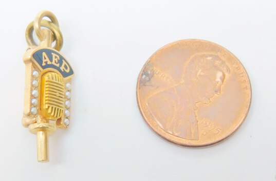 Vintage 10K Gold Alpha Epsilon Rho Seed Pearls & Black Enamel Honor Key Pendant Pin 3.3g image number 6