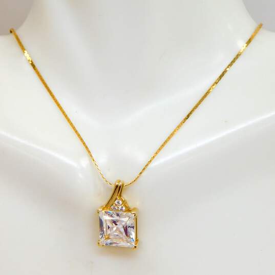 14K Gold Cubic Zirconia Faceted Square & Accents Pendant C Link Chain Necklace 5.3g image number 4