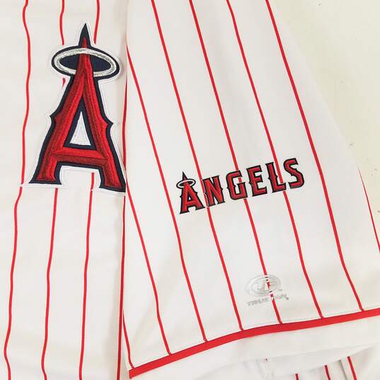 True Fan MLB Men's Anaheim Angels Red Pin Striped Jersey Sz. XL image number 5