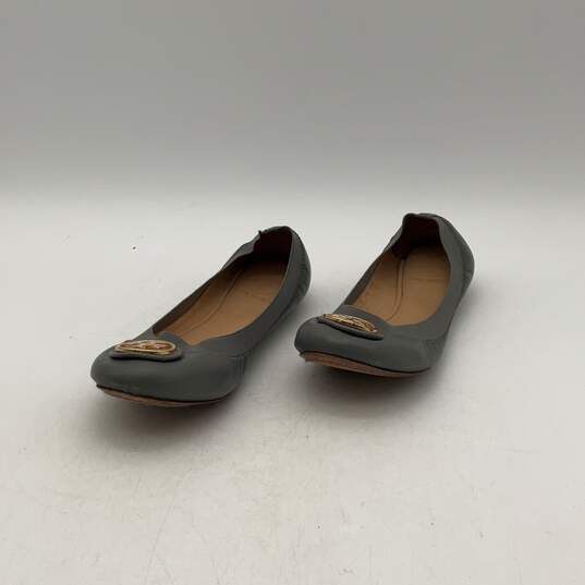 Womens Gray Leather Metal Logo Round Toe Slip On Ballet Flats Size 6.5 M image number 1