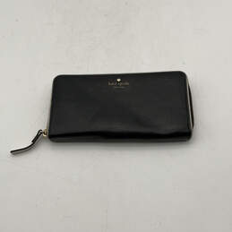 Womens Black White Leather Inner Pockets Card Holder Zip-Around Wallet
