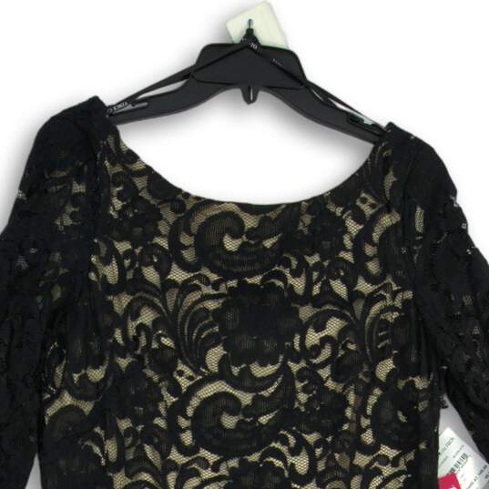 NWT Womens Black Lace Round Neck Bell Sleeve Back Zip Shift Dress Size 12 image number 3