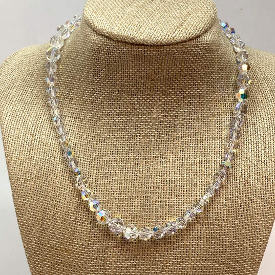 Designer Swarovski Silver-Tone Crystal Cut Stone Link Chain Beaded Necklace image number 1
