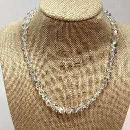 Designer Swarovski Silver-Tone Crystal Cut Stone Link Chain Beaded Necklace
