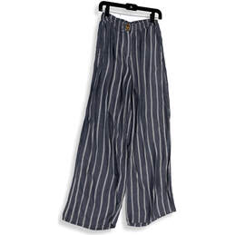 Womens Black White Striped Pockets Pleated Wide Leg Trouser Pants Size S/P alternative image
