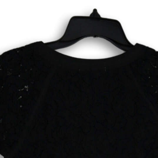 Womens Black Lace Round Neck Short Sleeve Pullover Blouse Top Size XS image number 4