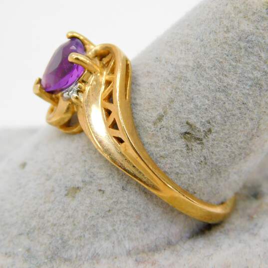 10K Yellow Gold Heart Amethyst Diamond Accent Open Work Bypass Ring 2.8g image number 4