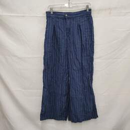Halston WM's Bali Stripe Cropped 100% Linen Blue Pants Size 8