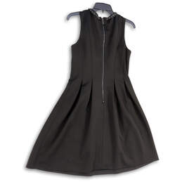 Womens Black Round Sleeve Sleeveless Pleated Back Zip A-Line Dress Size 8 alternative image