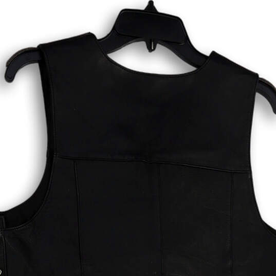 Mens Black Leather V-Neck Side Lace Snap Front Motorcycle Vest Size Medium image number 4
