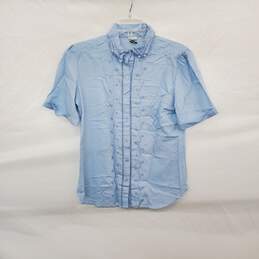 Division II Vintage Light Blue Floral Embroidered Button Up Blouse WM Size 12