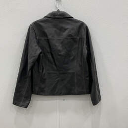 Womens Black Long Sleeve Pockets  Button Front Leather Jacket Size Large alternative image