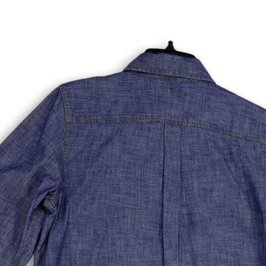 NWT Womens Blue Denim Long Sleeve 1/4 Button Collared Blouse Top Size Small image number 4