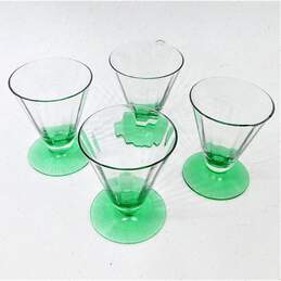 VNTG Morgantown Optic Footed Tumblers Green Glass Iridescent & Uranium Set of 4
