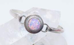 Mexican Artisan 925 Sterling Silver Pink Roman Glass Hinged Bangle Bracelet 19.4g