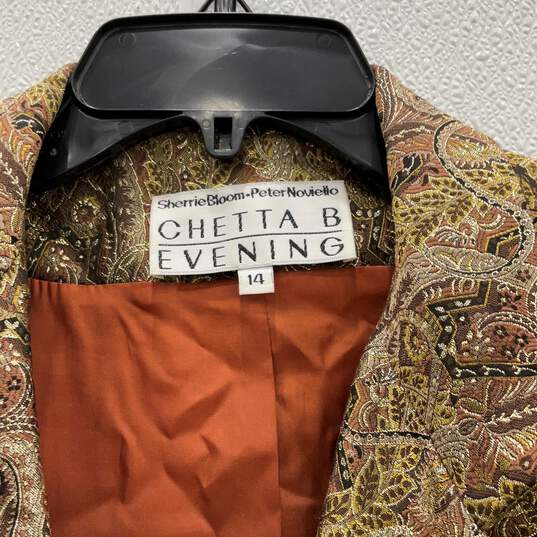 Chetta B Womens Gold Brown Paisley 2 Piece Blazer & Skirt Set Size 14 image number 6