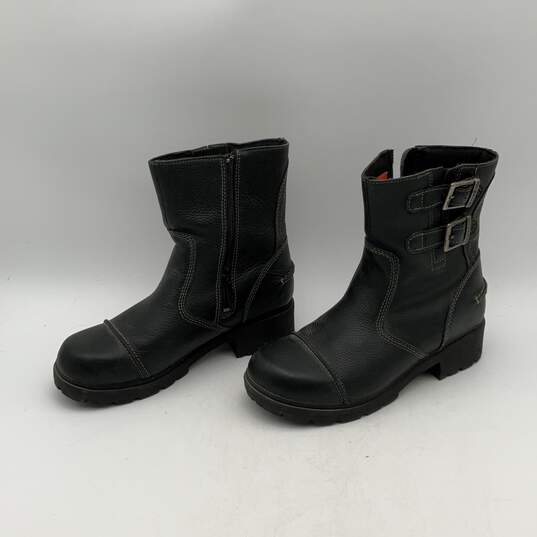 Harley-Davidson Womens Black Leather Round Toe Side Zip Biker Boots Size 9 image number 2