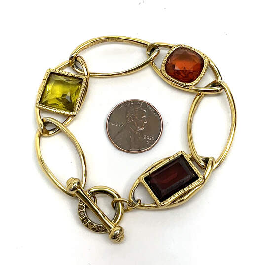 Designer Swarovski Gold-Tone Multicolor Crystal Stone Toggle Chain Bracelet image number 4