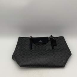 Coach Womens Black Leather Logo Charm Zipper Double Handle Tote Bag Purse