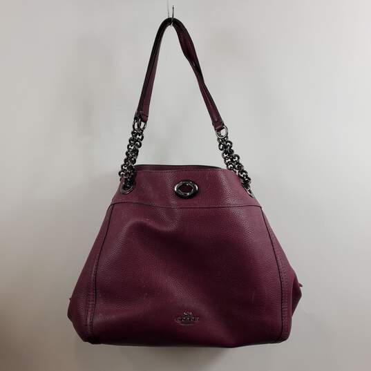 COACH 36855 Edie Plum Purple Leather Hobo Tote Bag image number 1