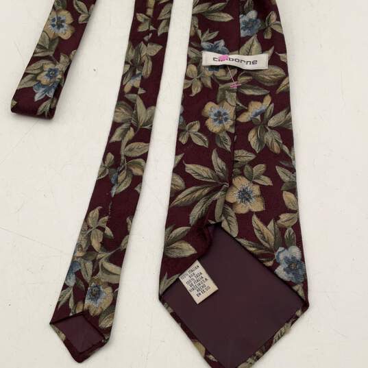 Claiborne Mens Purple Olive Green Floral Silk Adjustable Designer Necktie image number 2