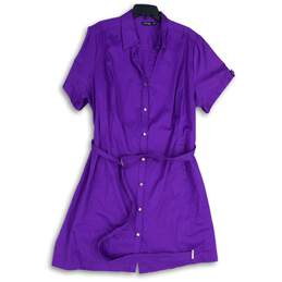 Apt.9 Womens Purple Spread Collar Short Sleeve Belted Shirt Dress Size 3X