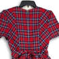 NWT Womens Red Blue Plaid Crew Neck Back Zip A-Line Dress Size 8 image number 4