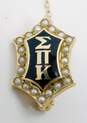 Vintage 10K Gold Sigma Pi Kappa Fraternity Black Enamel & Seed Pearls Pointed & Gavel Pins & Chain 3.2g image number 3