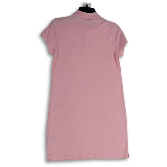 Womens Pink Spread Collar Short Sleeve Short T-Shirt Dress Size Small image number 2