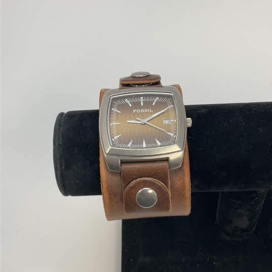 Designer Fossil JR-8583 Silver-Tone Brown Leather Strap Analog Wristwatch image number 1
