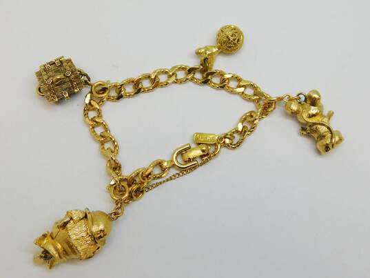 Vintage Monet Clown Treasure Chest & Mice Mouse Gold Tone Charms On Bracelet 38.5g image number 1
